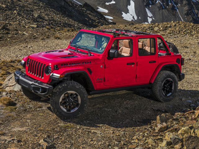 A photo of a red 2021 Jeep Wrangler