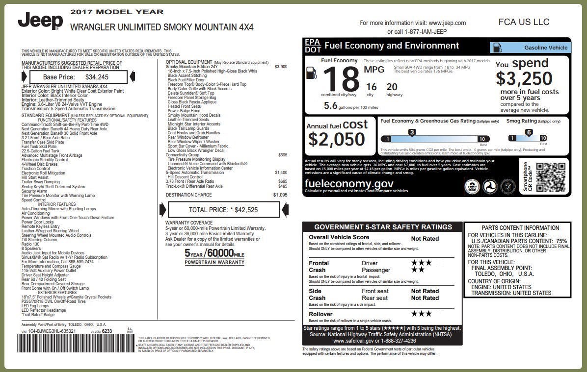 2017 Jeep Wrangler Unlimited Smoky Mountain