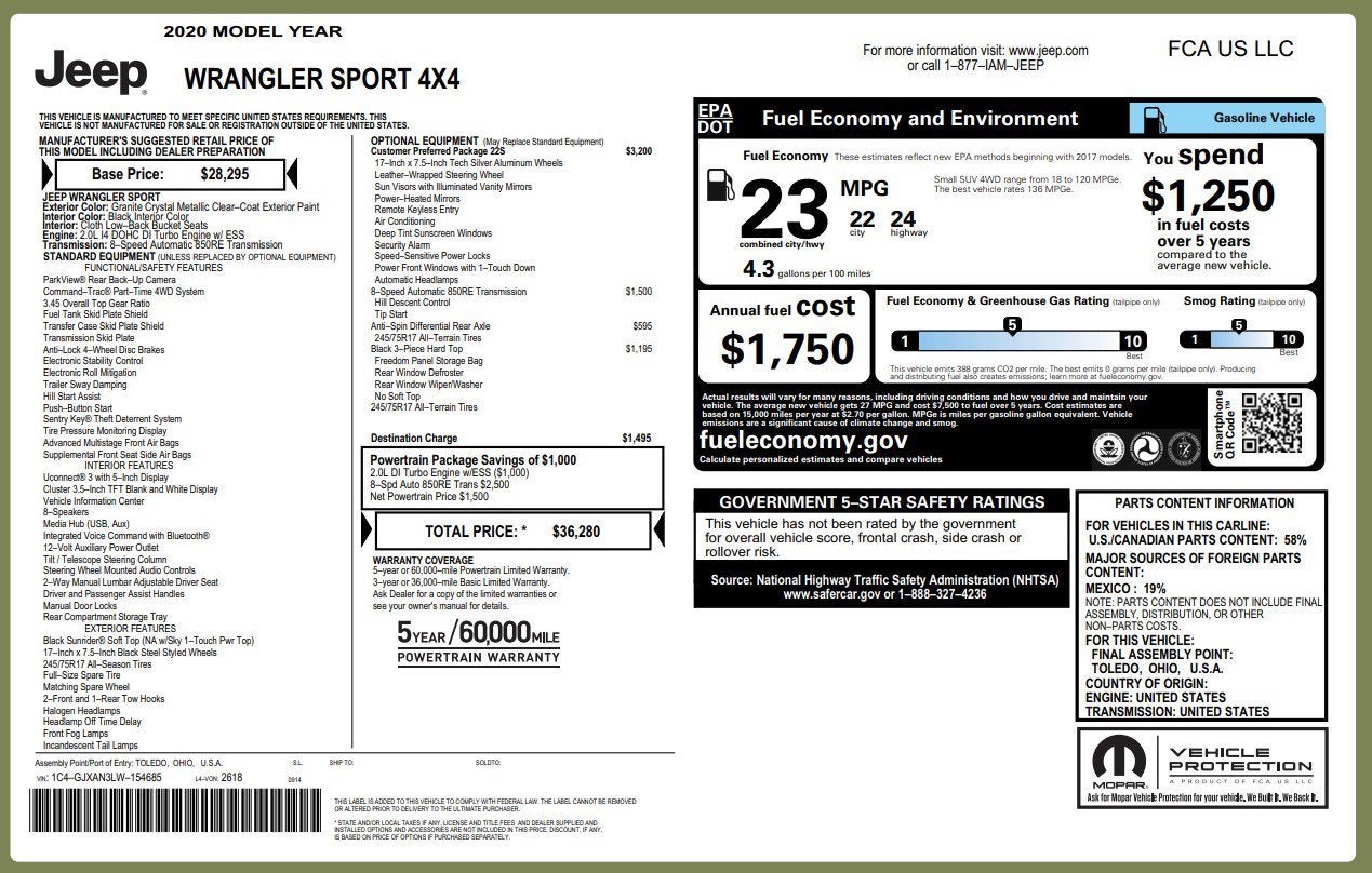 2020 Jeep Wrangler Sport S