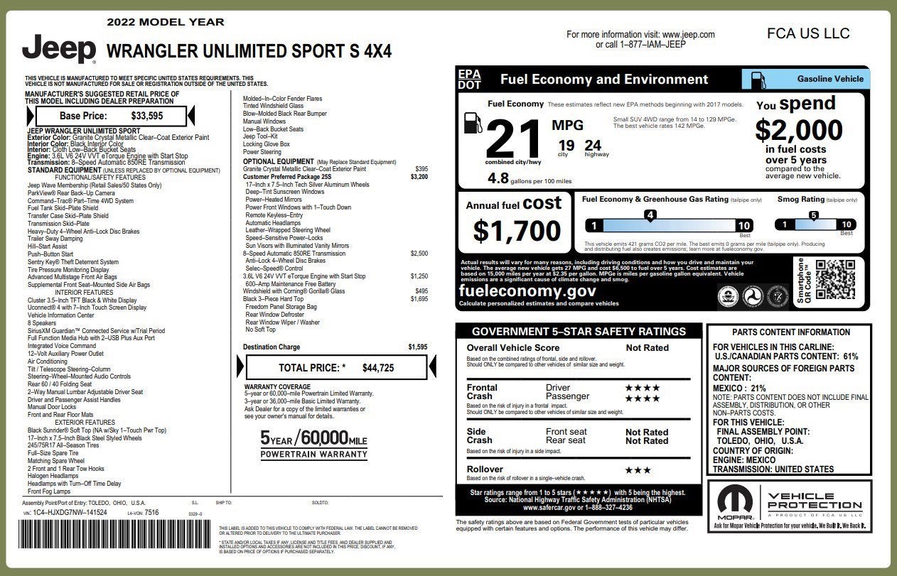 2022 Jeep Wrangler Unlimited Sport S