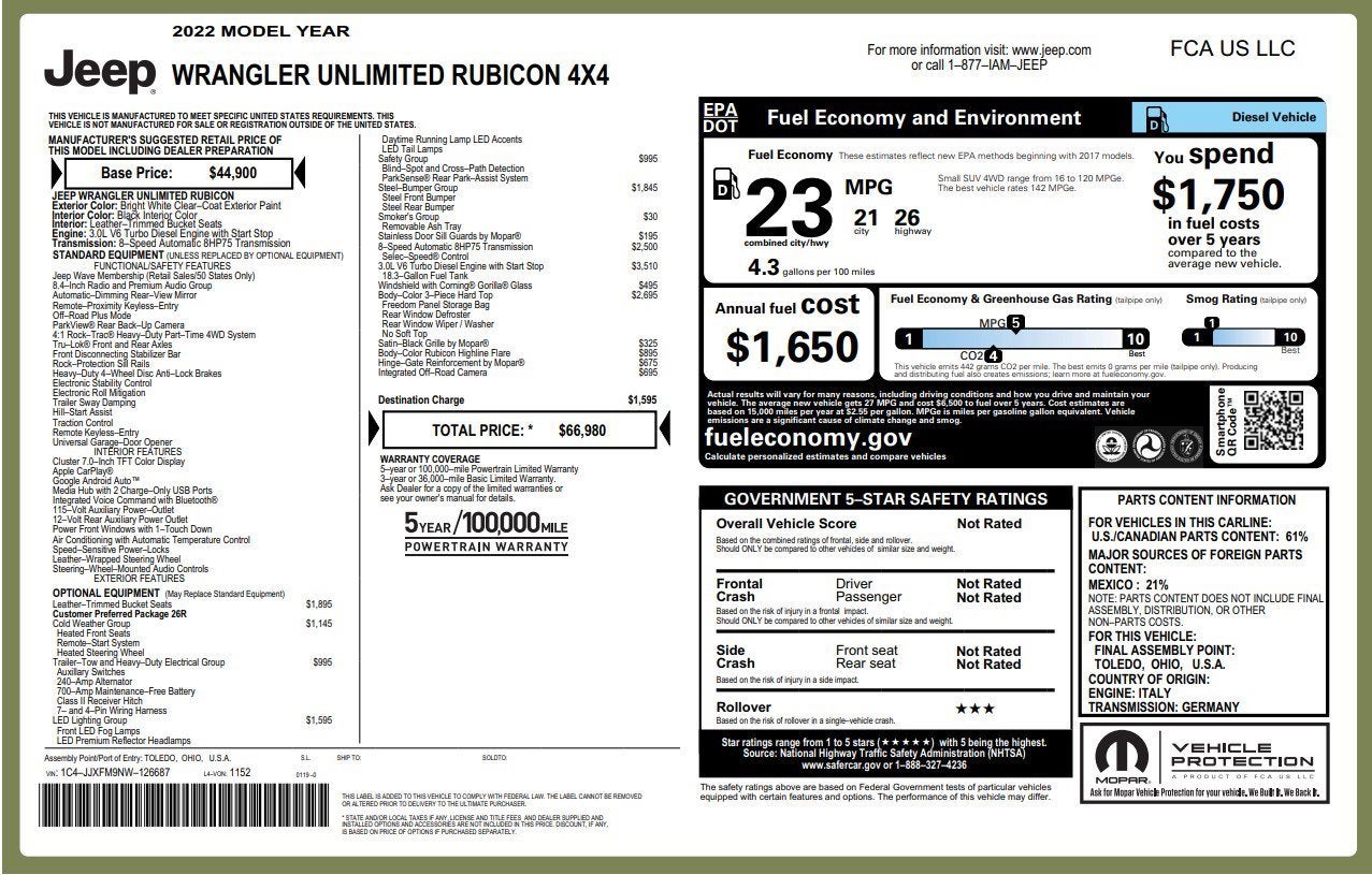 2022 Jeep Wrangler UNLIMITED RUBICON 4X4