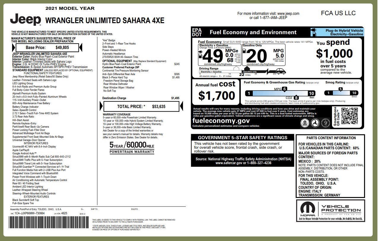 2021 Jeep Wrangler 4xe Unlimited Sahara