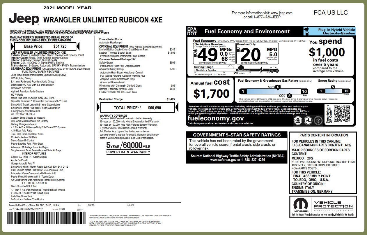 2021 Jeep Wrangler 4xe Unlimited Rubicon