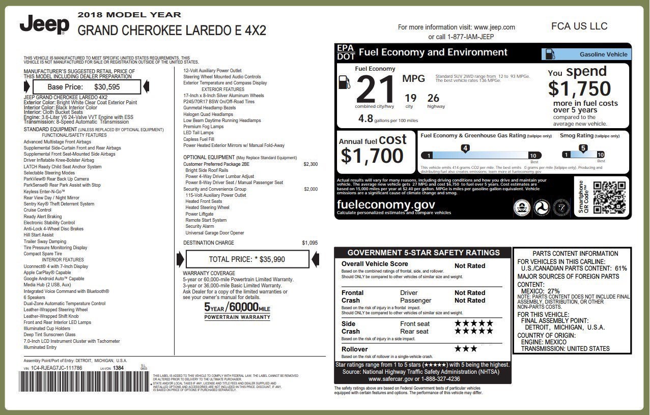 2018 Jeep Grand Cherokee LAREDO 4X2 *LTD AVAIL*