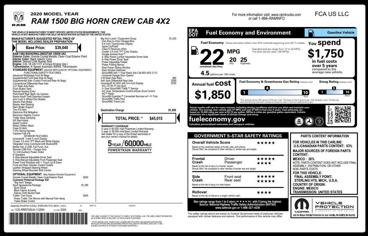 2020 RAM 1500 Big Horn
