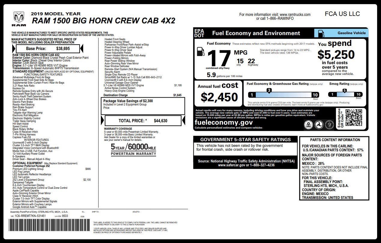 2019 RAM 1500 Big Horn/Lone Star