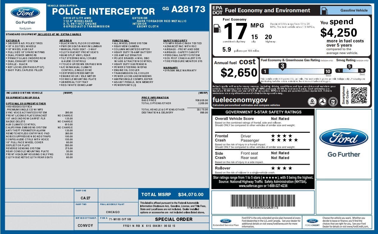 2016 Ford Utility Police Interceptor AWD 4dr