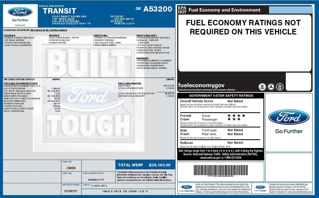 2016 Ford Transit Cargo Van T-250 148 MED RF 9000 GV