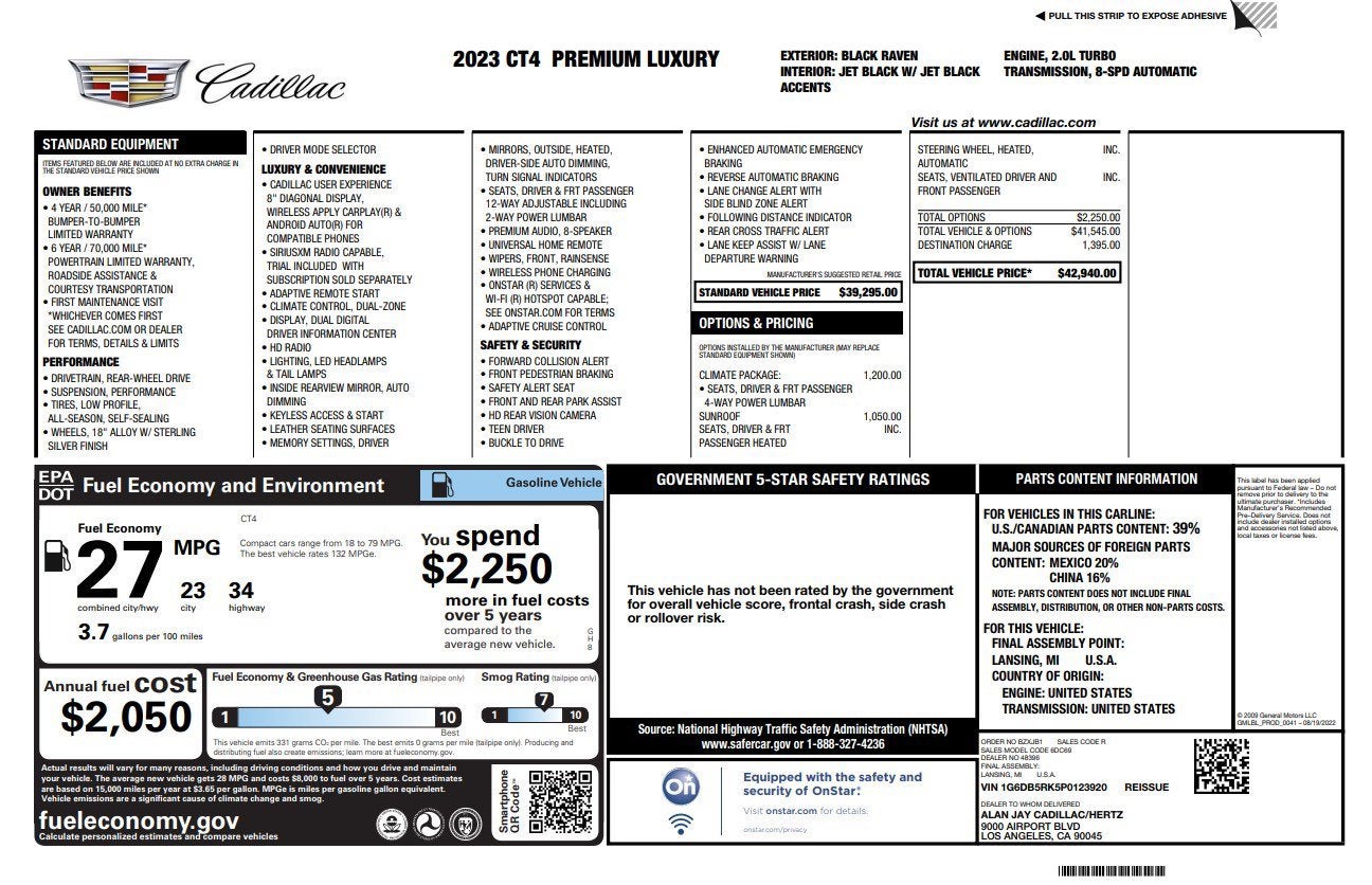 2023 Cadillac CT4 4DR SDN PREMIUM LUXURY