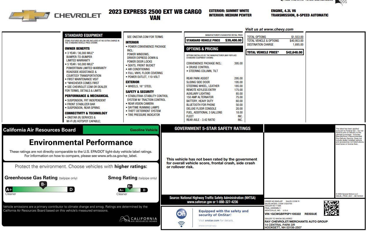 2023 Chevrolet Express Cargo Van RWD 2500 155