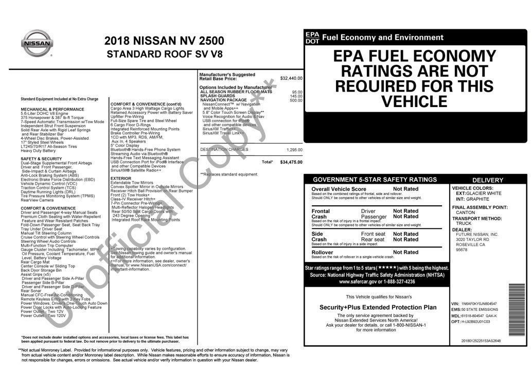 2018 Nissan NV Cargo NV2500 HD STANDARD ROOF V