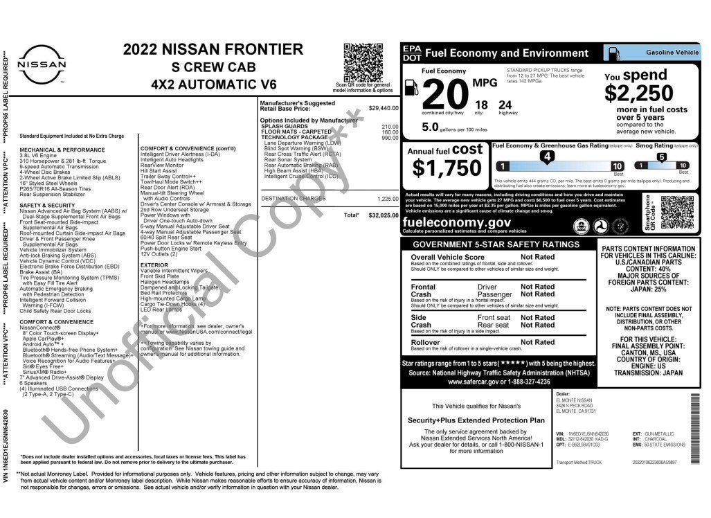 2022 Nissan Frontier CREW CAB 4X2 S AUTO