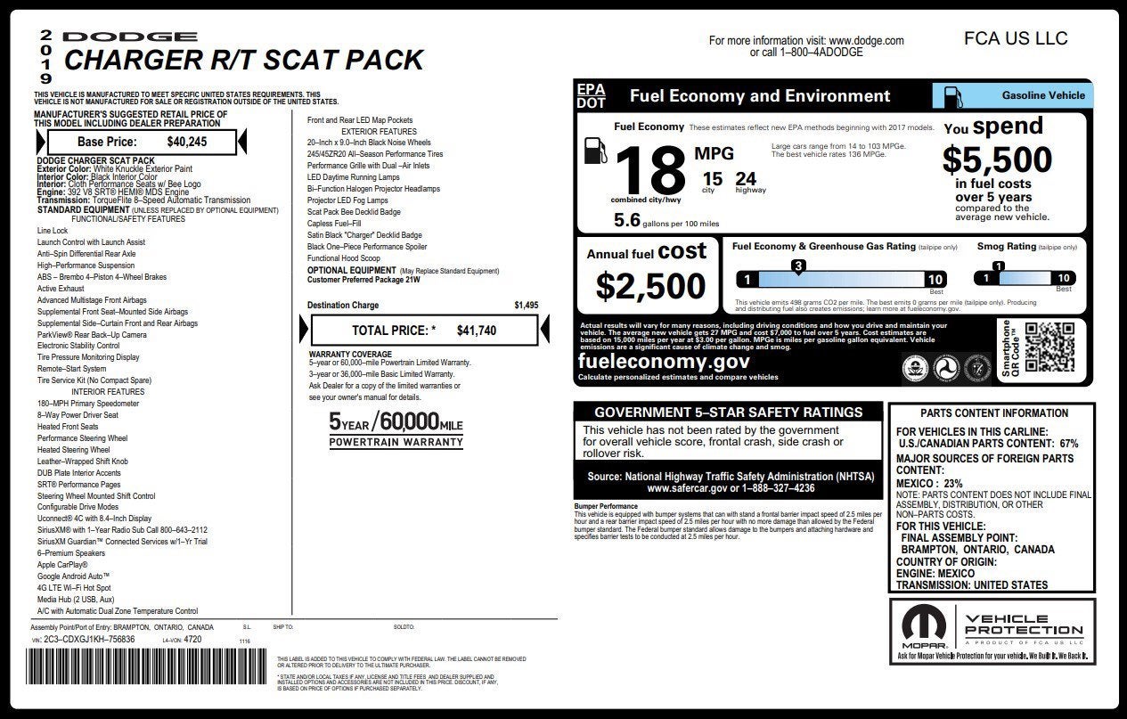 2019 Dodge Charger SCAT PACK RWD