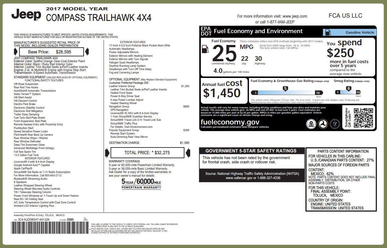 2017 Jeep Compass TRAILHAWK 4X4