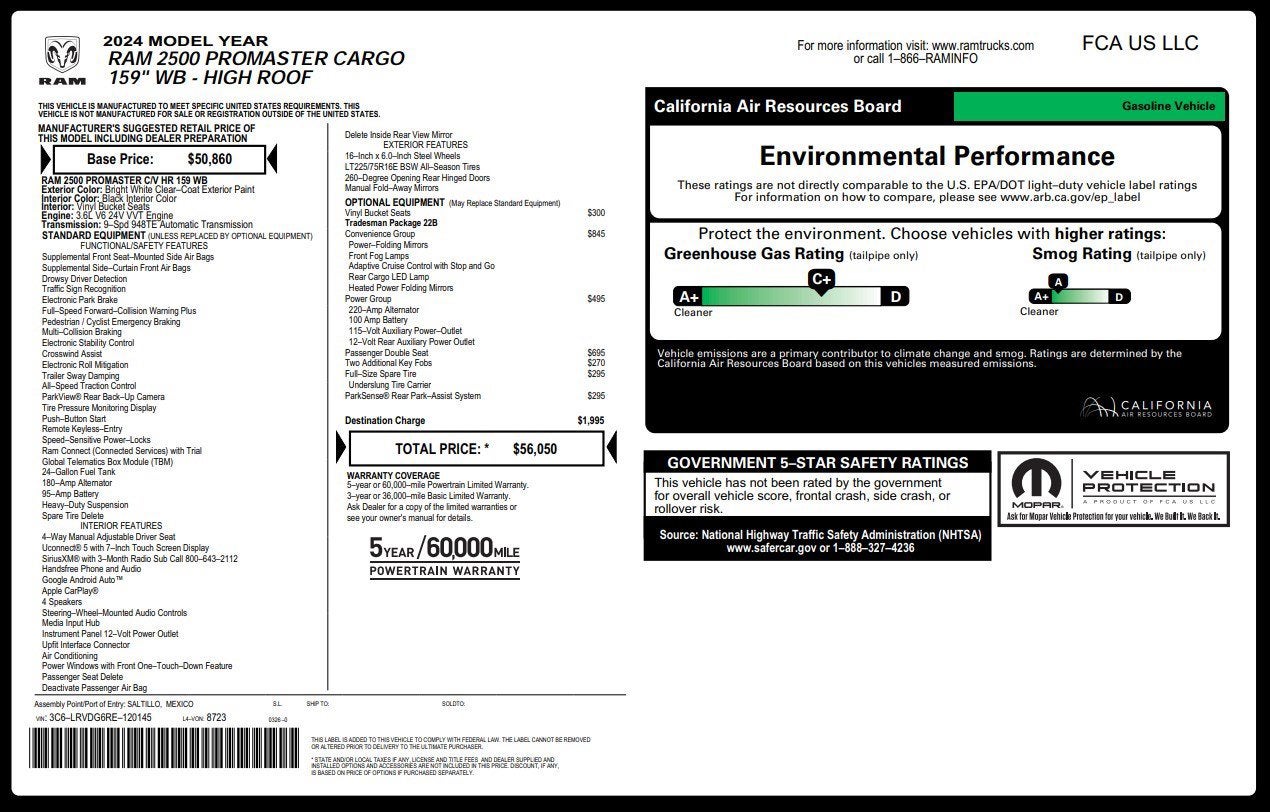 2024 RAM ProMaster Cargo Van Tradesman
