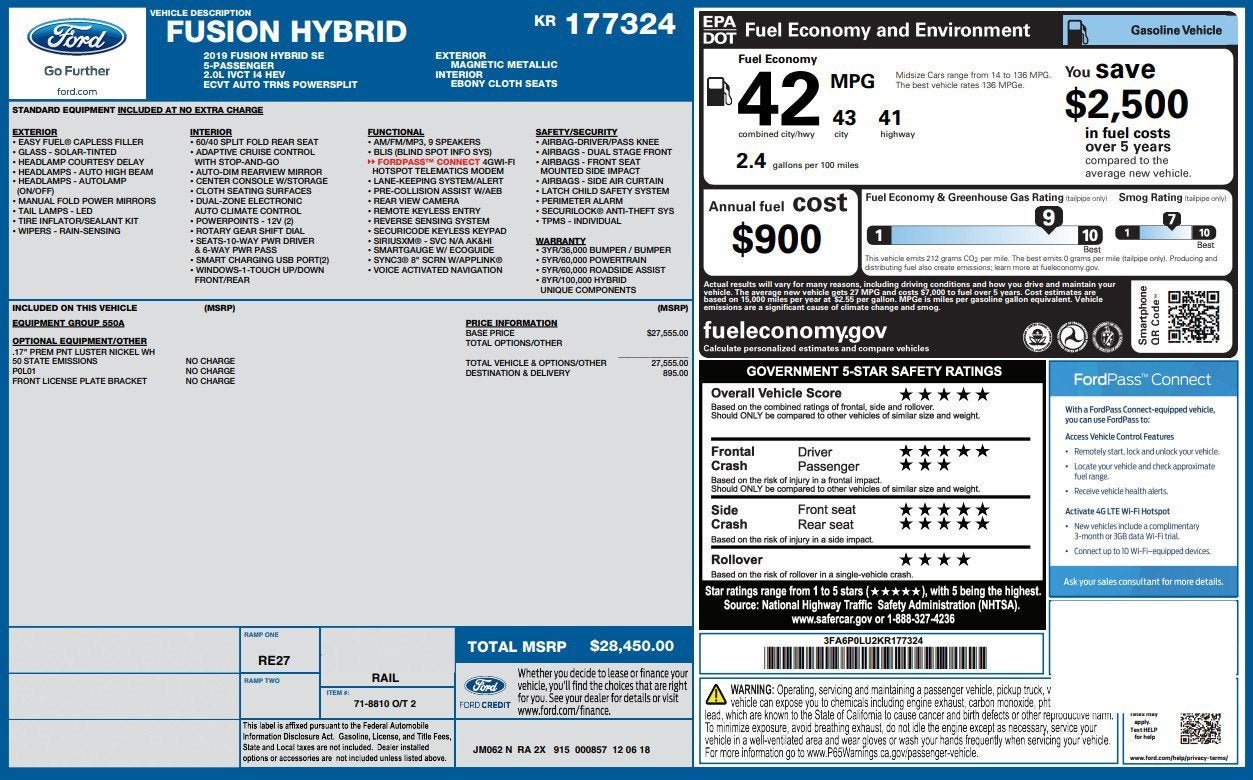 2019 Ford Fusion Hybrid SE