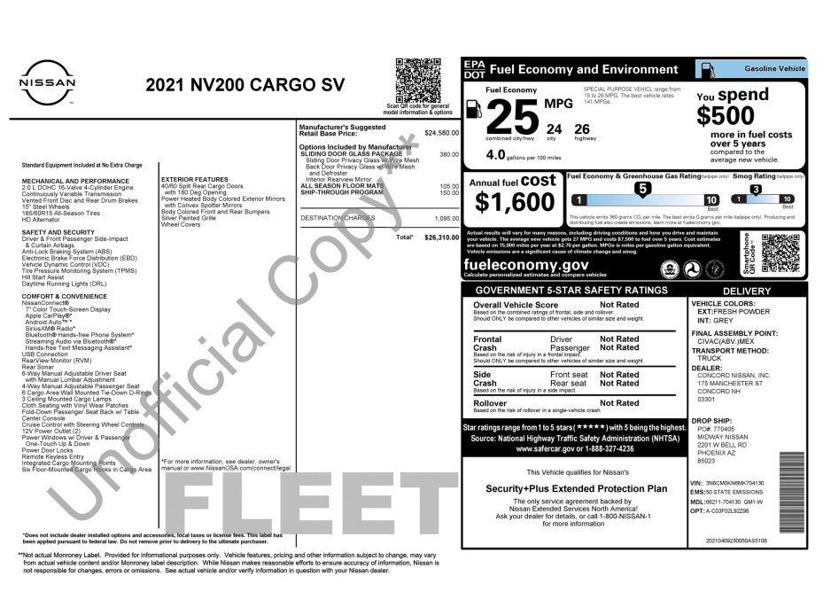 2021 Nissan NV200 Compact Cargo SV