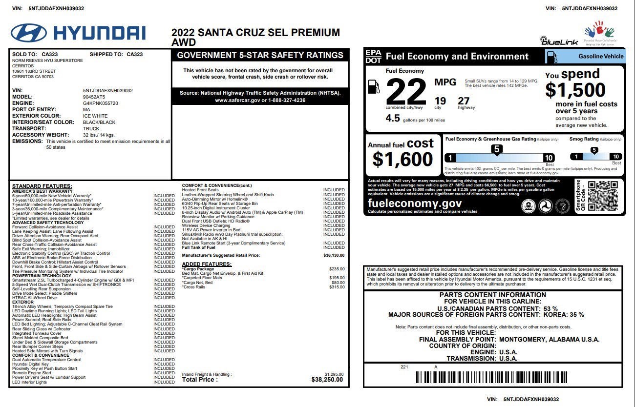 2022 Hyundai Santa Cruz SEL PREMIUM AWD